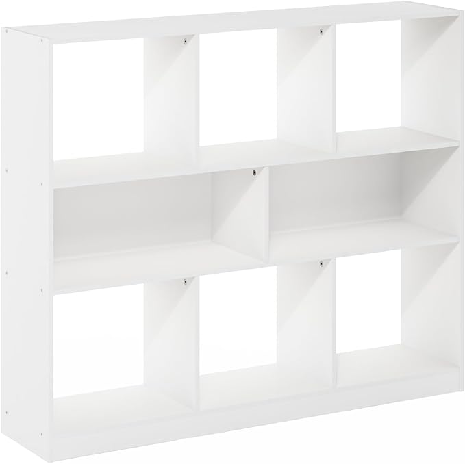 Furinno DALY Book Shelf, 8-Cube Bookshelf, Horizontal Cube Storage Organizer Bookcasde, 10.9 x 47.2 x 39.4, for Living Room, Bedroom, Home Office, White