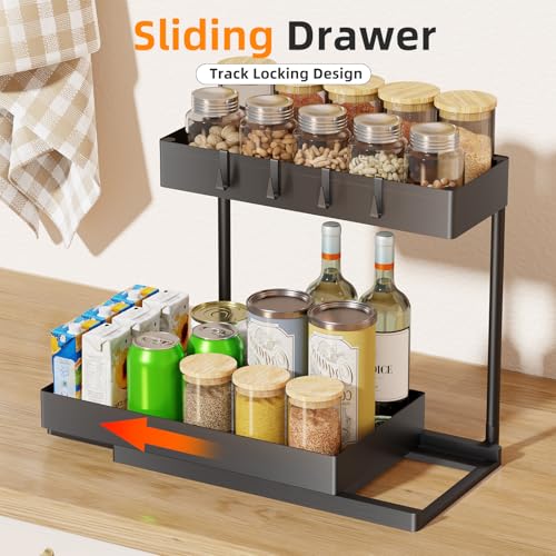 Simple Trending Under Sink Organizer 3 Pack, Sink Pull-Out Sliding Storage Cabinet, 2-Tier Under Shelf Organizer for Kitchen Bathroom, Black - size: 3 pack