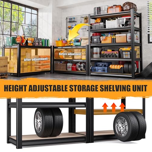 AOARGG 78"H-45.6"W Garage Shelving Heavy Duty Storage Shelves, Metal Adjustable Shelving Unit, Utility Garage Organizer Shelf for Basement, Pantry, Kitchen, Warehouse, 45.6"W x 19.7"D x 78"H - size: 5-Wood-19.7"Dx45.6"Wx78"H