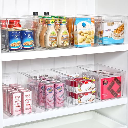 Vtopmart 6 PCS Clear Plastic Storage Bins, Pantry Organizer Containers with Handle for Refrigerator, Fridge, Cabinet, Kitchen, Countertops, Cupboard, Home Organization and Storage, XL - size: XL(13”L x 7.4”W x 7”H)