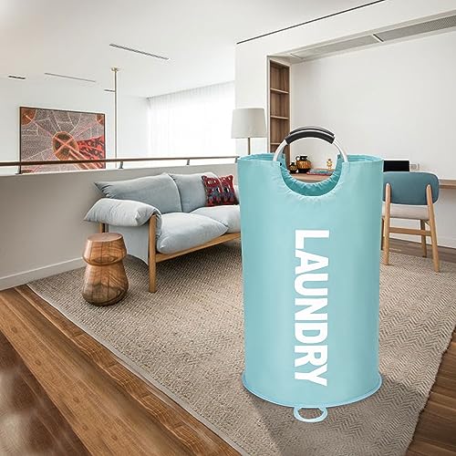 Maxsilan 90L Large Laundry Basket, Freestanding Tall Clothes Hamper, Collapsible Laundry Bag, Light Blue - color: Light Blue, size: 90l