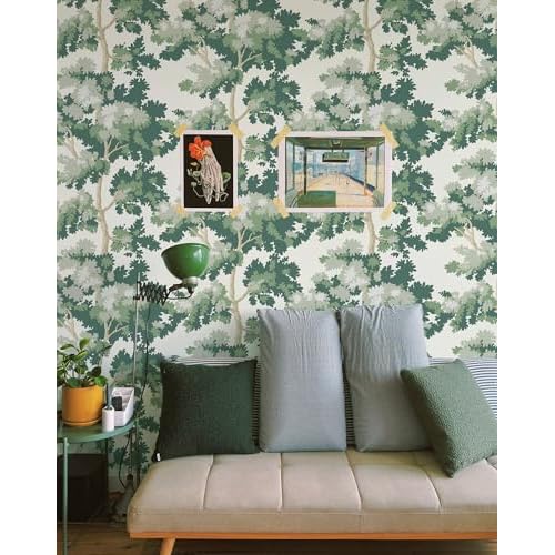 Tomete Forest Wallpaper Tree Peel and Stick Wallpaper Green Forest Contact Paper Peel and Stick Modern Mural Removable Leaf Contact Paper Self-Adhesive Bathroom Waterproof Vintage Vinyl 78.7inL 17inW