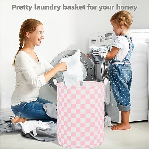 Large Foldable Laundry Basket Organizer Holder portable tall collapsible laundry hamper nusery Storage Basket Bin with Handles (Waterproof Lining, Pink Racing Flag) - color: Pink racing flag