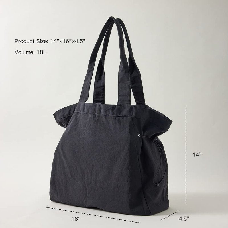 VAKAER Tote Bag for Women, 18L Side Cinch Shopper, Lightweight Shoulder Bag for Work, Workout, Gym, Beach Travel (Black)