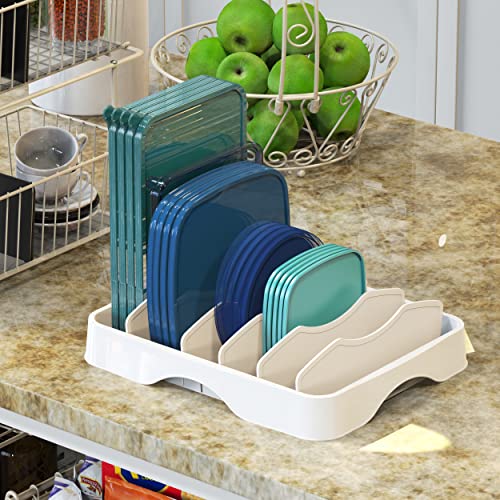 Simple Houseware Food Container Lids Storage Organizer with Adjustable Dividers, 13''x10'', White - size: Large - 13.25'' x 10.5''