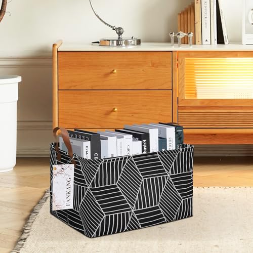 FANKANG Storage Basket,Nursery Hamper Canvas Laundry Basket Foldable with Waterproof PE Coating Storage, Office, Bedroom, Clothes,Toys (Rec-Black Cube) - color: FK-Rec-Black Cube