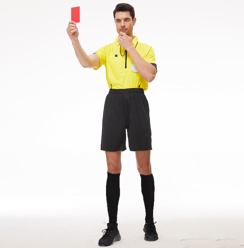 5Pcs Soccer Referee Shirt Jersey Kit Official Short Sleeve Ref Shirts Uniform Halloween Costume for Men & Women Yellow S