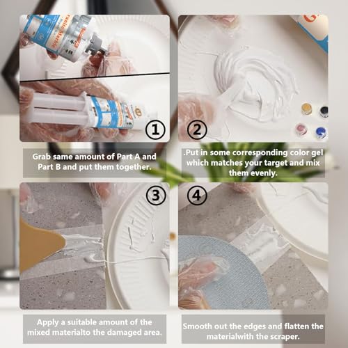 Marble Tile Repair Kit, Porcelain Tub Repair Kit Waterproof Leak-Proof for Fiberglass Shower, Granite, Ceramic Sink, Quartz, Resin, Toilet, Floor Tile (4 Color)