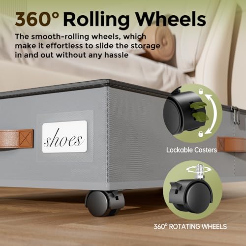LAMU Under Bed Storage with Wheels, 2 Pack Under Bed Storage Containers with Clear Lids & Label, Rolling Under Bed Drawers for Clothes, Shoes, Blankets, Grey - color: Grey