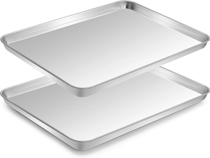 Jelly Roll Pan Set of 2, 15.9” x 12” Stainless Steel Cookie Sheets for Baking, Non Stick Baking Sheets for Oven Heavy Duty Baking Trays