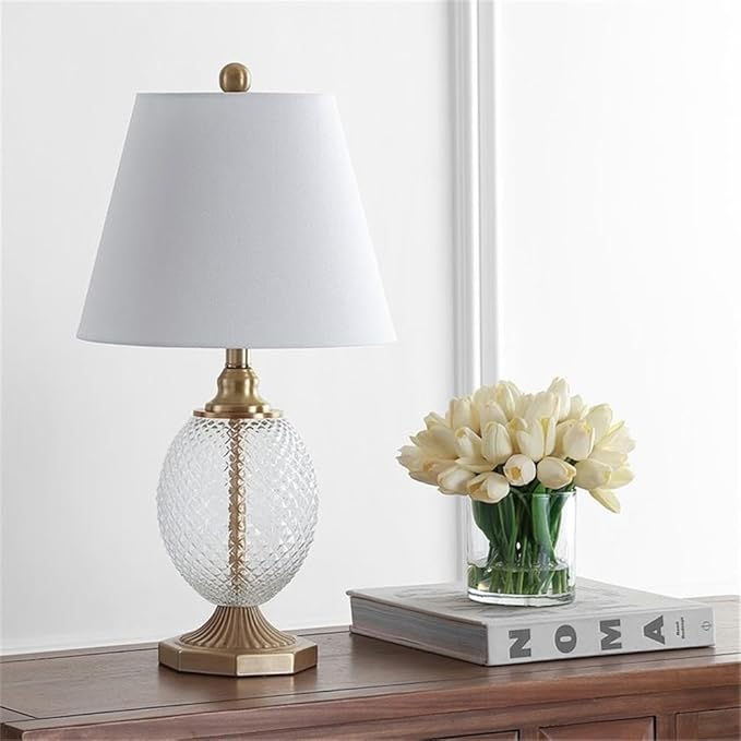 Safavieh Lighting Collection Kaiden Clear/ Brass Gold 24-inch Bedroom Living Room Home Office Desk Nightstand Table Lamp (LED Bulb Included)