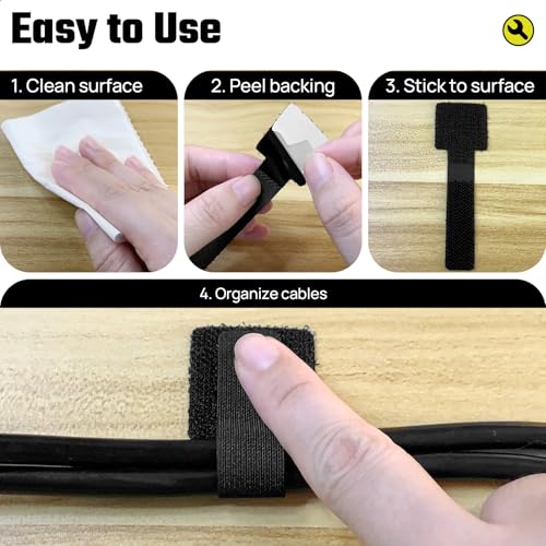 Matenf Under Desk Cable Management Kit - 40 PCS Self-Adhesive Hook & Loop Cable Organizers, Adjustable Cord Hider for Desk, Cable Ties in Office, Home, Kitchen (Black)
