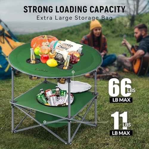 Portable Lightweight Folding Camping Table - Collapsible Foldable Picnic Camp Table with Cooler 4 Enlarged Upgraded Cup Holders and Carry Bag for Tailgating Beach BBQ RV Hiking Party Travel
