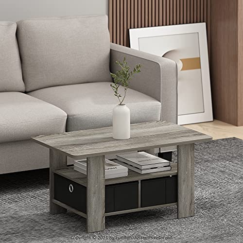 Furinno Andrey Coffee Table with Bin Drawer, French Oak Grey/Black - color: French Oak Grey/Black, style: 2 Bin
