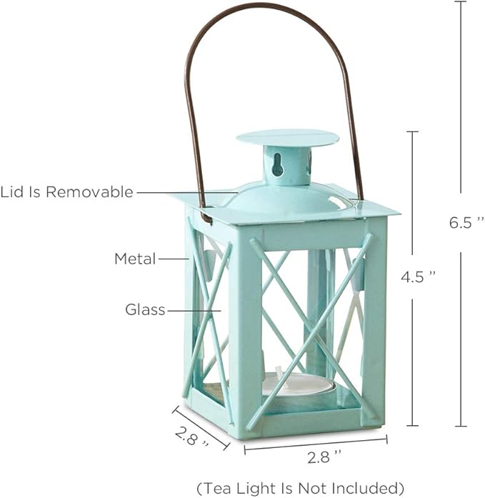 Kate Aspen Decorative Lanterns - Set of 12 - Luminous Metal Lantern Tealight Candle Holders for Wedding, Home Decor and Party - 4.5" H (6.5" H with Handle) – Blue