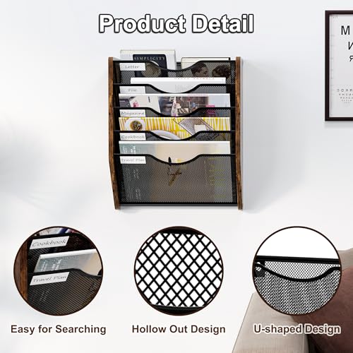 Wall File Organizer,5 Tier Mesh Mail Organizer Wall Mounted,Hanging File Holder,Magazine Rack for Documents,Magazine,Literature,File,Mails,Envelopes