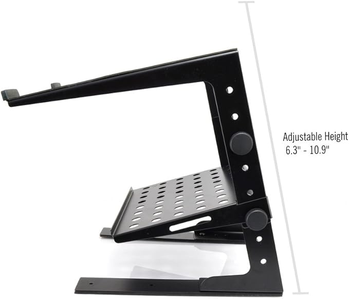 Pyle Portable Adjustable Laptop Stand - 6.3 to 10.9 Inch Standing Table Monitor or Computer Desk Workstation Riser with Shelf Storage and Height Alignment for DJ, PC, Gaming, Home or Office - PLPTS30