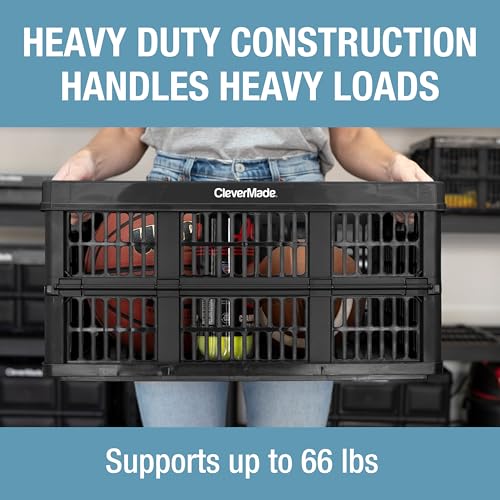 CleverMade Collapsible Utility Crates, Obsidian, 3 Pack, 45L/11 Gal, 66 lbs Capacity, Stackable Containers, Heavy Duty, Space-Saving Baskets,Polypropylene (PP) - color: Obsidian, size: 45L - 3 Pack