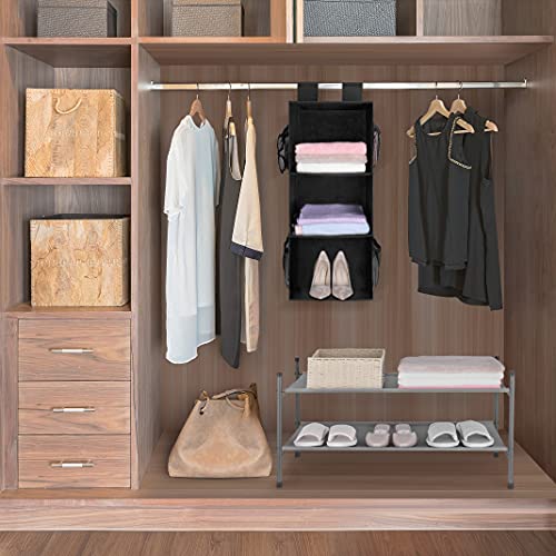 MAX Houser 3-Shelf Hanging Closet Organizer, Hanging Sweater Organizer, Foldable Hanging Shelves for Closet with 2 Velcro, Black - color: Black