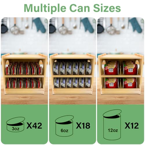 Wood Cat Can Organizer for Pantry, 2 Tier Stackable Can Storage Rack for Kitchen Counter And Cabinet Cat Food Storage Container Holds 36 (3oz) Cans FIFO Design