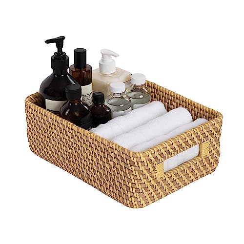Seville Classics Premium Natural Handwoven Portable Laundry Bin Basket with Carrying Handles - color: Natural Water Hyacinth, size: Rectangular Hamper