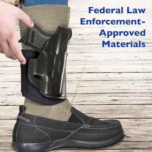 DeSantis Die Hard Ankle Rig - Concealed Carry Ankle Holster, Leather Lined Holster with Thumb Break, Neoprene Leg Band, Compatible with Glock 26, 27, 33 - Right-Hand Draw, Black