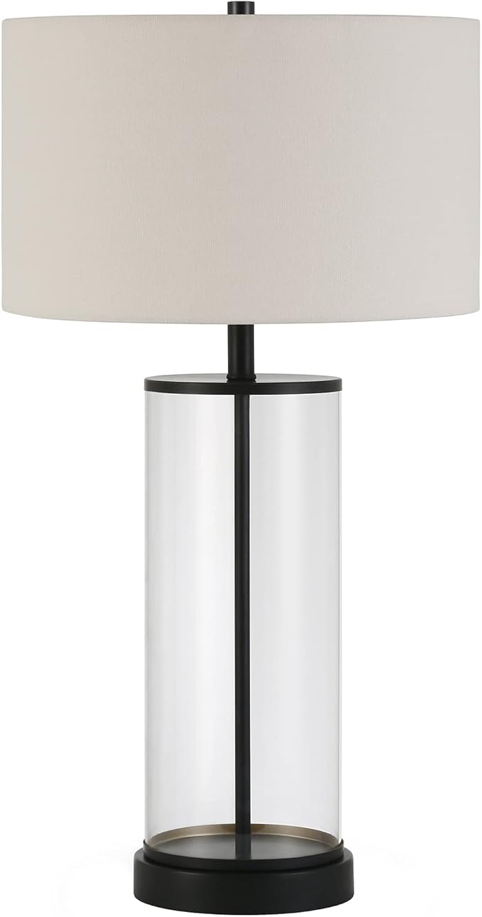 Henn&Hart 28" Tall Table Lamp with Fabric Shade in Blackened Bronze/White, Lamp, Desk Lamp for Home or Office