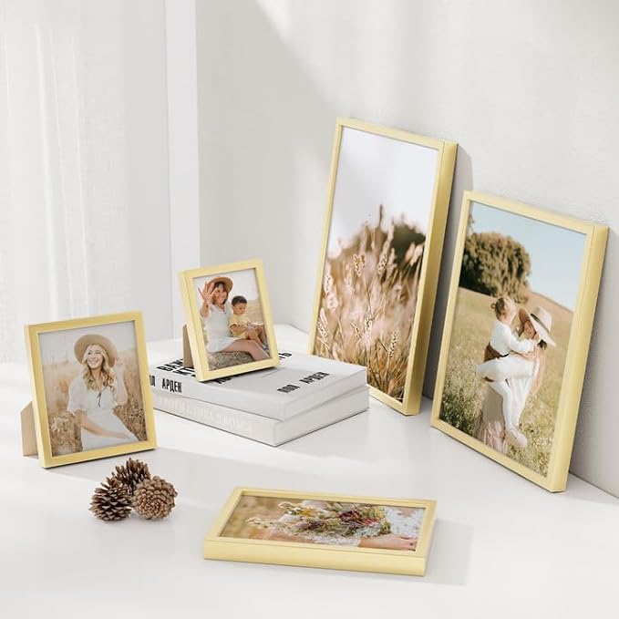 5x8 Metal Picture Frame - Gold Aluminum Photo Frames-Real Real Glass,Tabletop Display,Mounting Horizontally or Vertically Decor for Wall Gallery Poster Photo 5x8 Frames, Gold