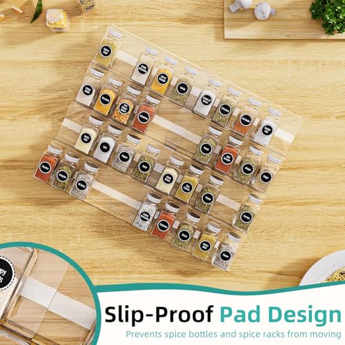 MIUKAA Acrylic Spice Drawer Organizer, 2 Tier - 4 Pack Seasoning Organizer for Drawer, Expandable From 13" to 26" Kitchen Drawer Spice Rack with Slip-Proof Mat (Jars not Included) - size: 4 Pack