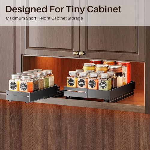 SNTD Pull Out Spice Rack for Upper Cabinet - Expandable Organizer with Smooth Ball Bearing Slides, No Drill Mounting Spice Storage for Kitchen (1 Pack, 4.1" to 7.2" W X 10" D X 2.2" H) - size: 4.1"W X 10"D X 2.1"H