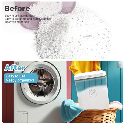5.5L Laundry Detergent Dispenser with One-Press Lid Laundry Powder Container for Laundry Room Organization & Storage Pod and Airtight Dishwasher Pod Holder for Bead Powder, 1 Pack