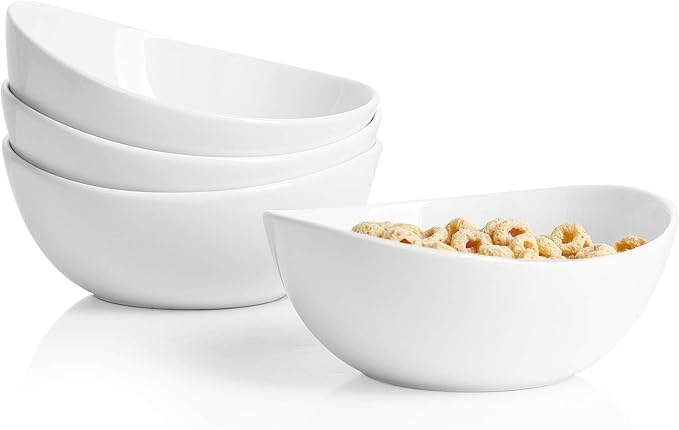 Sweese 42oz Porcelain Serving Bowls - Set of 4, 8-Inch White Bowls for Salad, Soup, Pasta & More - Microwave, Dishwasher & Oven Safe