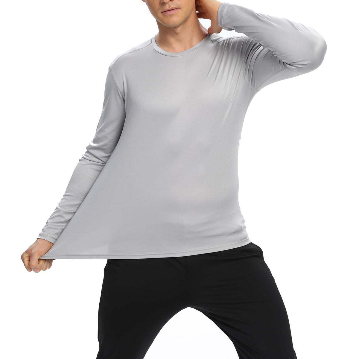 Mens Long Sleeve T Shirts,Athletic Sun Protection UPF 50+ Rash Guard Shirts for Gym,Workout,Running(Light Gray S)