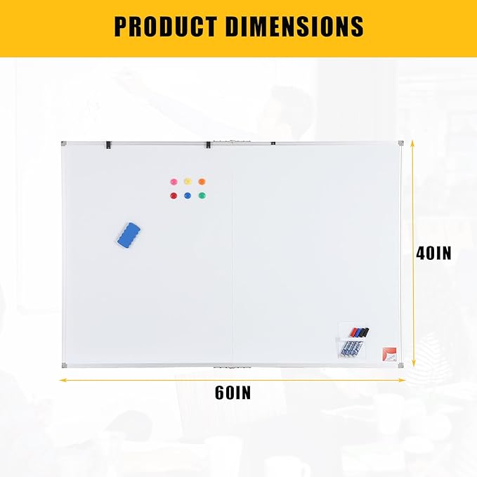 Magnetic Whiteboard 60x40 Inch - Large Dry Erase Board for Wall with Aluminum Frame & Deep Pen Tray - Smooth Writing Surface for Office, Classroom, Home & Conference Room