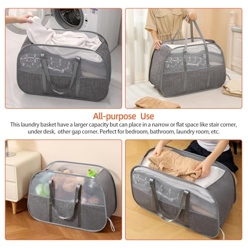 Collapsible Laundry Baskets with Easy Carry Handles, 95L Clothes Hamper for Storage, Foldable Laundry Basket Tear-proof, Large Pop Up Hampers for Laundry, Bedroom, Bathroom, Dorm Grey - style: Grey