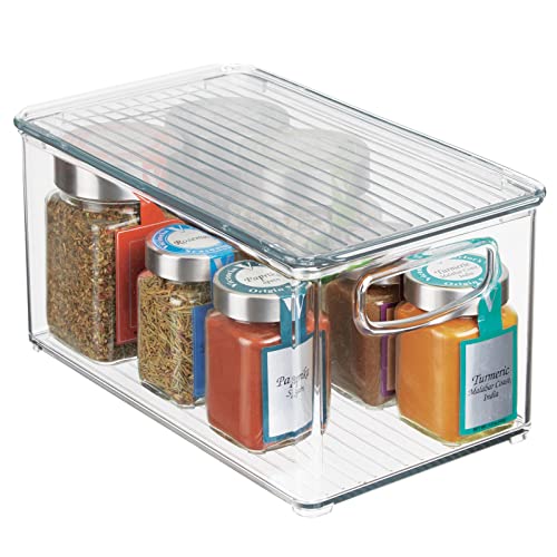 mDesign Plastic Deep Storage Bin Box Container with Lid and Built-In Handles - Organization for Fruit, Snacks, or Food in Kitchen Pantry, Cabinet, or Cupboard, Ligne Collection, 2 Pack, Clear - size: 10.6 x 6.2 x 5.2 (Pack of 2)
