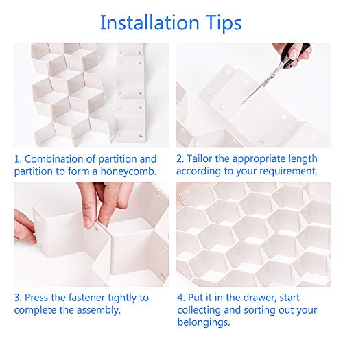 Poeland Drawer Divider Organizer 8pcs DIY Plastic Grid Honeycomb Drawer Divider White 2 Pack - color: White(2pack)