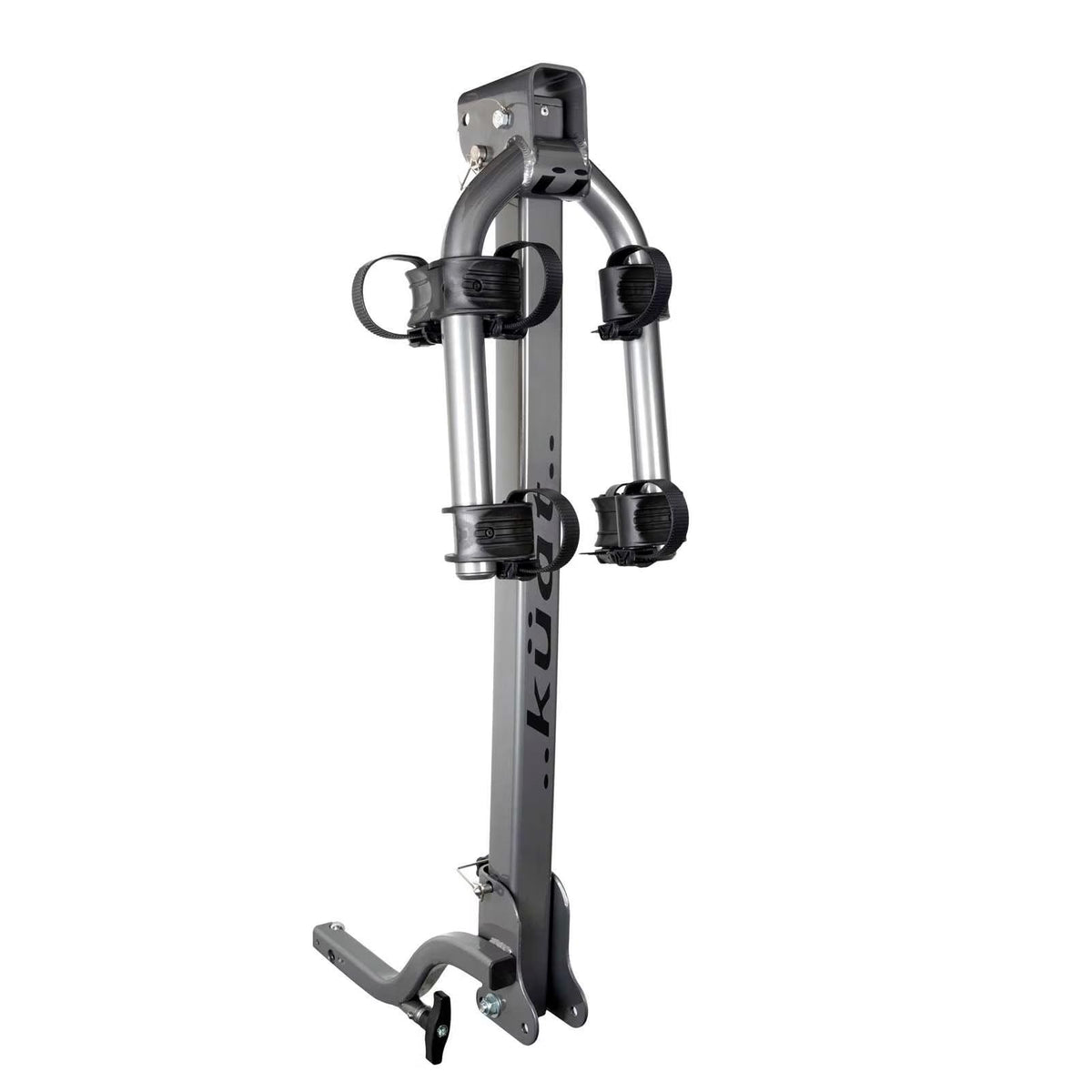 KUAT Beta Hitch-Mounted Bike Rack | Hanging-Style Durable Lightweight Aluminum Powder Coated Folding Tilting-Down Gray Bicycle Car Truck Transportation Hauling Rack | 2 Bike Capacity
