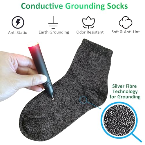 Grounding Socks, Conductive Silver Fiber Crew Socks for Women Men, Earth Connected Socks for Grounding Mat, Sheets, Shoes