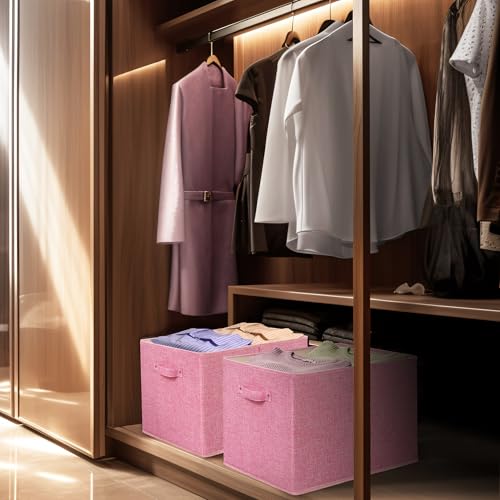 Simple Houseware 15 x 13 Inch Collapsible Fabric Storage Bin with Handles, 2 Pack, Pink - color: Pink