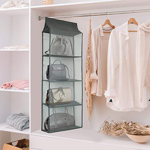 Closet Handbag Purse Holder, Space Saving Hanging Handbag Storage Tote Bag Organizer Holder with 4 Large Heavy-Duty Mesh Shelves for Wardrobe Closet(Pack of 2 Gray) - color: Pack of 2 Gray