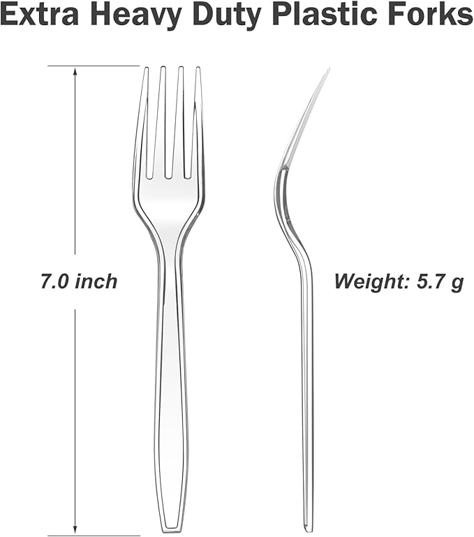 Dealusy 300 Count Extra Heavy Duty Clear Plastic Forks Disposable