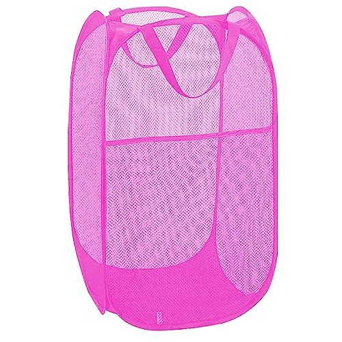 Larpur Popup Laundry Basket, Collapsible Portable Mesh Clothes Washing Laundry Hamper with Reinforced Carry Handles (Pink) - color: Pink