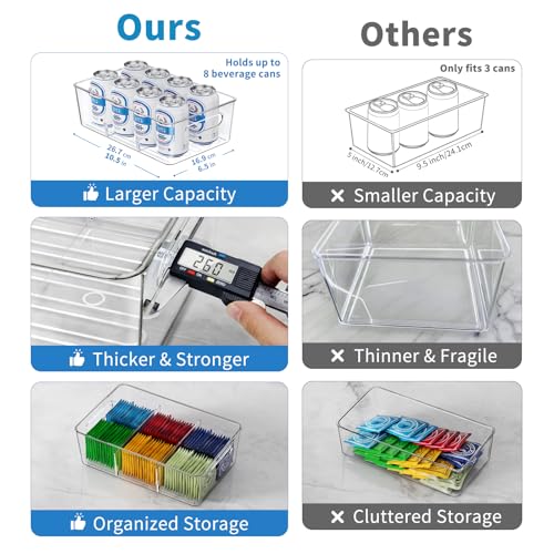 Mpotmiy Pantry Organizers and Storage , 8 Pack Snack Organizer for Pantry Shelf,Food Storage Bins with Divider,Clear Containers for Organizing,Transparent Plastic Basket,Refrigerator and Fridge Bins - style: 8pack
