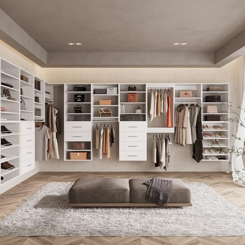 ROOMTEC Modular Closet System, 19.5" Shoe Shelf Closet Tower Wall-Mounted Closet Organizer, Wooden Tower for Walk-In Closets, Wardrobe Storage Kit, White - size: 19.5" Wide, style: Model 9