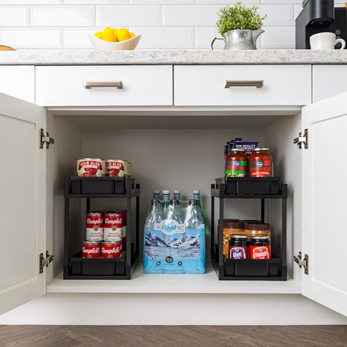 IRIS USA Under Sink Organizer, 2 Pack, Pull Out Under Cabinet Organizers and Storage, Kitchen Shelf Pantry Bathroom Under Counter, Cleaning Supplies, Vertical Spice Rack Slide Out Drawer, Easy Install - size: 2 Pack