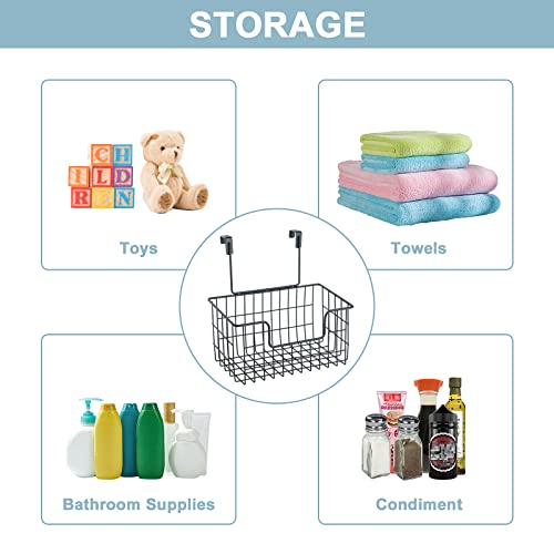 JUNCHU CHERRY Wire Hanging Storage Basket 2 Packs, Wall Mounted Kitchen Bathroom Storage Basket, Home Multi-Functional, no Punching, Bearing Strong, Suitable for Home, Office,Black - color: Black