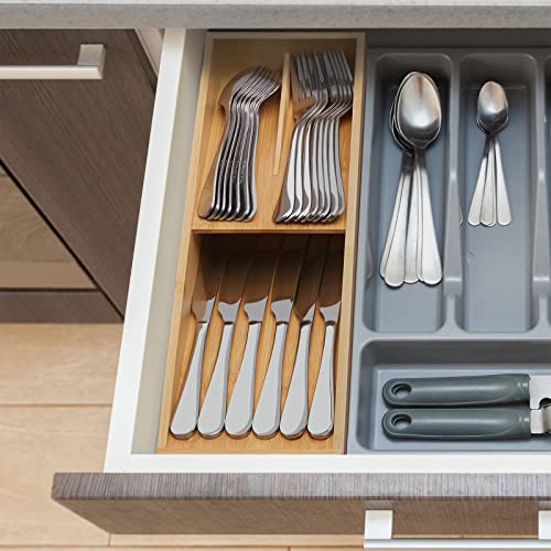 guiogc Bamboo Silverware Drawer Organizer, Kitchen Cutlery Tray,Utensil Holder for Spoons, Forks, Knives in Kitchen - size: Small