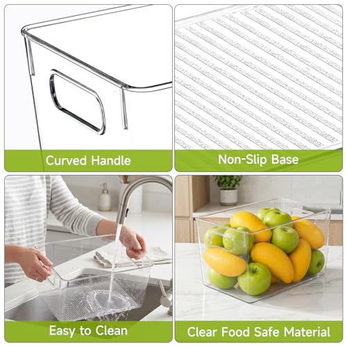 YKIOKE 8 Pack Clear Plastic Storage Bins with Handles,4 Large and 4 Small Stackable Organizer Containers for Kitchen, Countertops, Cabinets, Fridge, Drinks, Fruits, Vegetable, Cereals - size: 8-Pack