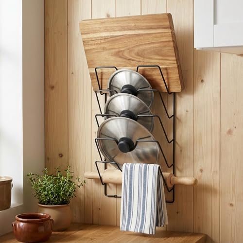 5-Tier Stainless Steel Pot Lid Organizer for Cabinet Door & Wall, Heavy-Duty Lid Storage Rack with 2 Installation Methods, Space-Saving Holder for Pots, Pans & Woks,Fits Small Kitchens